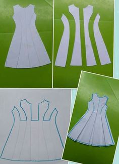 four different views of the front and back of a dress