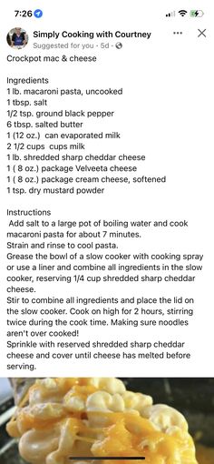 the instructions for how to make macaroni and cheese