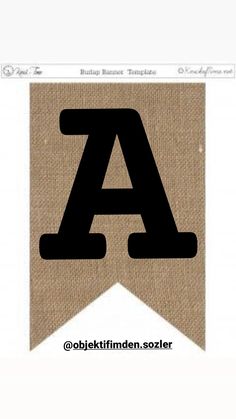 an image of the letter a on burlap banner sticker in black and white