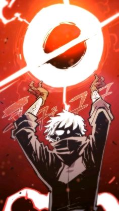 an anime character holding up a light above his head with the letter o on it