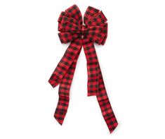 a red and black plaid bow on a white background