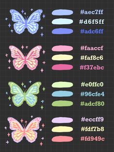 an image of some different colored butterflies on a black background with the words, and numbers below it