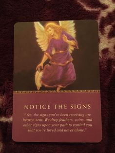 a card with an angel on it that says, notice the signs