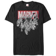 a black t - shirt with the words marvel printed on it