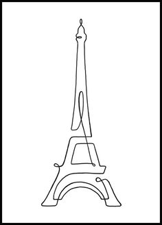 the eiffel tower is shown in black and white, as well as an outline of