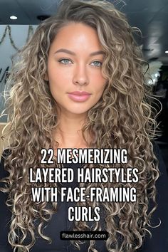 Curly Hair With Highlights And Face Framing Layering Long Curly Hair, Long Bangs On Curly Hair, Long Curly Haircuts With Curtain Bangs, Long Hair With Layers Wavy Curls, 90s Layered Hair Face Framing, Front Layers Medium Hair Wavy, Long Layer Curly Haircut, Long Curly Hair With Face Framing, Hair Color For Long Curly Hair