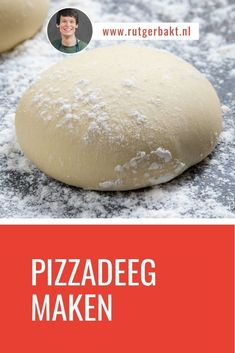 two pizza doughs sitting on top of a table covered in powdered sugar