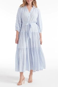 Mixing the playful charm of a vintage floral with elegant modernity, the Zoey Jo features a clean button-down bodice and silky, billowing sleeves. Its swishing, ankle-grazing length and cinched waist come together for a perfect, versatile fit. Sleepwear Dress, Long Midi Dress, Ruffle Top, Cinched Waist, Large Size Dresses, Formal Event