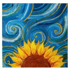 a painting of a sunflower on a blue background