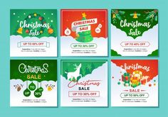 four christmas sale banners with presents on them