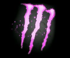 the monster logo is glowing pink and black