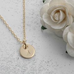 Hand Stamped Gold-filled Initial Necklace - 3/8" round disc. $28.00, via Etsy. Dainty Hand Stamped 14k Gold Charm Necklaces, Dainty Hand Stamped 14k Gold Necklace, Dainty Hand Stamped Initial Necklace For Everyday, Everyday Dainty Hand Stamped Initial Necklace, Dainty Hand Stamped Round Charm Necklace, Dainty Round Hand-stamped Charm Necklace, Dainty Hand-stamped Round Charm Necklace, Minimalist 14k Gold Hand Stamped Charm Necklace, Minimalist Yellow Gold Hand Stamped Charm Necklace