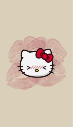 an image of a hello kitty wallpaper with pink flowers on the bottom and a red bow