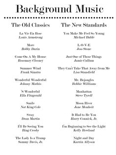 the back ground music list is shown in black and white, with words above it