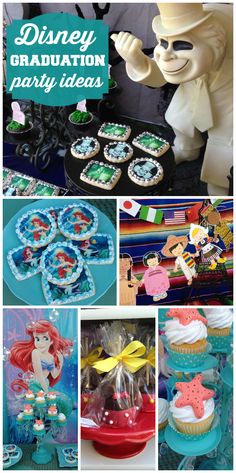 a collage of photos with the words disney graduation party ideas