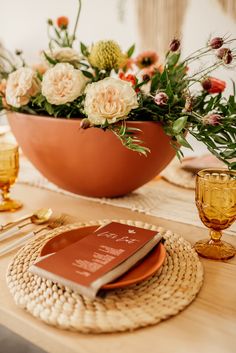 Terracotta Table Setting with Custom Wedding Menu