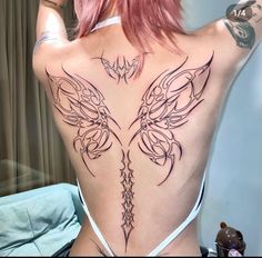 Spine Tats, Backpiece Tattoo, Spine Tattoos For Women, Red Tattoos, Back Tattoo Women, Subtle Tattoos, Spine Tattoos, Black Ink Tattoos, Elegant Tattoos