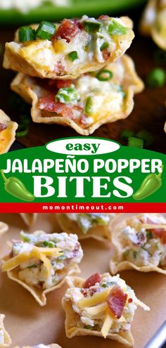 The perfect game day party idea and New Year's Eve food! This jalapeno popper recipe is baked on tortilla scoop chips. Creamy, cheesy, spicy, and loaded with bacon, these Jalapeño Popper Bites are a delicious, easy holiday appetizer! Popper Bites, Jalapeno Popper Bites, Nacho Bar, Jalapeno Popper, Appetizers Easy Finger Food, Best Appetizer Recipes, Finger Foods Easy, Tailgate Food, Superbowl Party Food