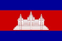 the flag of cambodia is shown in red, white and blue with two towers on each side