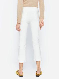 Women's Pants | J. McLaughlin Chic Stretch Cropped Pants, Chic Stretch Cropped Leg Pants, Chic Cropped Leg Elastane Pants, Chic Capri-length Pants, Chic Capri Pants With Pockets, White Flare Bottoms For Workwear, White Cropped Leg Pants For Fall, Chic White Fitted Capris, Elastane Cropped Pants For Fall