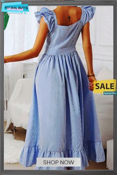 Fashion Casual Striped Split Joint Square Collar Waist Skirt Dresses Spring Daywear Skirted Dress, Cotton Skirted Dress For Vacation, Casual Skirted Daywear Dresses, Cotton Non-stretch Maxi Dress, Casual Pleated Skirted Dresses, Casual Stripes, Online Clothing, Waist Skirt, Fashion Casual