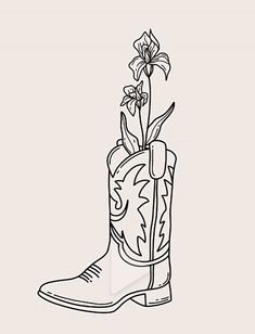 a drawing of a cowboy boot with a flower in it