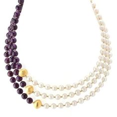 Quality smooth round Amethyst beads and white Swarovski pearls make up this multi-strand necklace with gold toned spacers and clasp. Cheap Necklaces With Round Faceted Beads, Cheap Multicolor Round Bead Pearl Necklace, Cheap Multi-strand Pearl Beaded Necklaces, Cheap Party Necklaces With Round Beads, Cheap Multi-strand Pearl Beaded Necklace, Cheap Multi-strand Beaded Necklaces For Parties, Multi Strand Pearl Necklace Tutorial, Affordable Multi-strand Pearl Beaded Necklaces, Luxury Single Strand Necklace With Round Beads