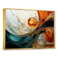 an abstract painting with gold, blue and orange colors on the canvas wall art print