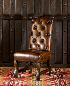 tufted brown leather dining chair with accented croc leather on seat back Rustic Dining Chairs, Knotty Alder, Rustic Chair, Tufted Leather, Furniture Catalog