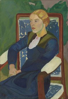 a painting of a woman sitting in a chair