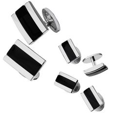 These semi-precious stone cuff links with matching studs are a bold way to complete any black tie tuxedo. Luxury White Cufflinks For Formal Occasions, Luxury Elegant Rectangular Cufflinks, Luxury Rectangular Cufflinks For Formal Occasions, Luxury Classic Rectangular Cufflinks, Black Tie Tuxedo, New Years Eve Looks, Onyx Cufflinks, Tuxedo Studs, Formal Tuxedo