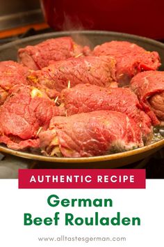 Beef Rouladen in a pan made from an authentic German recipe Easy Chicken Leg Recipes, Dinner Ideas Easy Chicken, Air Fryer Chicken Meatballs, Dinner Recipes Air Fryer, German Recipes Dinner, Rouladen Recipe, Beef Rouladen, Best German Food