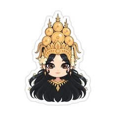 a sticker with an image of a woman wearing a headdress and gold jewelry