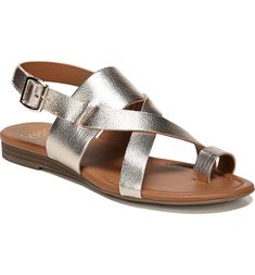 SARTO by Franco Sarto Gia Sandal (Women) | Nordstrom Metallic Gold Shoes, Popular Sandals, Italian Aesthetic, Toe Loop Sandals, Womens Hiking Shoes, Elegant Sandals, Walking Sandals, Metallic Sandals, Stylish Sandals