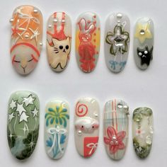 Food Nail Art Designs, Nail Art Realistic, Japanese Nails Designs, African Nail Art, Manga Nails, Totoro Nails, Doodle Nails, Studio Ghibli Nails, Whimsical Nail Art