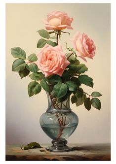 a vase filled with pink roses on top of a table