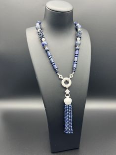 Necklace made with natural lapis lazuli, hypoallergenic environmentally plated micro pave cubic zirconia and stainless steel, necklace 65 cm long around neck, pendant from top 13 cm long Neck Pendant, Lapis Lazuli Necklace, Long Pendant, Jewelry Gemstone, Steel Necklace, Stainless Steel Necklace, Handmade Jewellery, Micro Pave, Gemstone Necklace