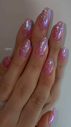 Sparkly Pink Acrylic Nails, Pink Glittery Nails, Sparkly Pink Nails, Pink Sparkly Nails, Hoco 2024, Nails Aesthetic, Sparkly Nails, Prom Nails