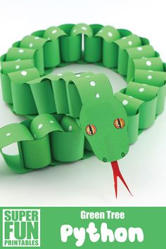 a green snake made out of paper on top of a white background with the words super fun printables