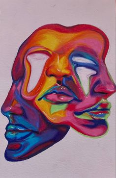 a painting of two people's faces with different colors