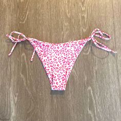 Pink Leopard Print Bikini Bottoms. Never Worn! White Tie-side Bottoms For Sunbathing, White Tie-side Bottom Swimwear For Beach Season, White Tie-side Bottoms For Beach Party, White Tie-side Bottom Swimwear For Beach Party, White Stretch Swimwear With Tie-side Bottom, White Stretch Tie-side Bottom Swimwear, Zaful Bikinis, Two Piece Swimwear, Pink Leopard Print