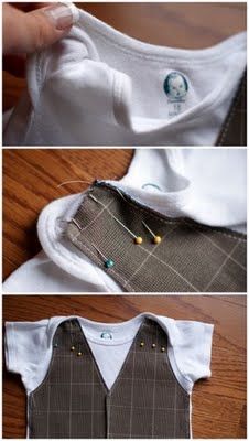 three pictures showing how to sew a baby's bodysuit with buttons on it