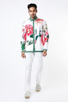 Shop for Mr. Ajay Kumar White Cotton Floral Print Shirt for Men Online at Aza Fashions Printed Shirts Men, Floral Print Shirt, Indian Fashion Designers, White Shirts, Print Shirt, Aza Fashion, White Shirt, Shirt Online, White Cotton