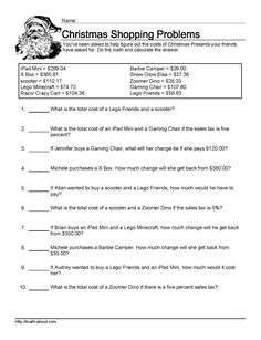 christmas shopping problems worksheet with answers for students to solve the problem in their class