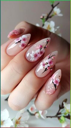 #fashion #aesthetic #coquette #nailart #naildesign #uñas #uñasdegel #nailsdid Cherry Blossom Nails Art, Nail Art Simple, Pastel Nail Art, Nails Care, Cherry Blossom Nails, Korean Nail Art, Easter Nail Art