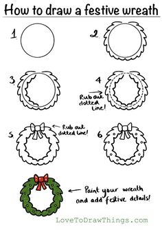 how to draw a festive wreath