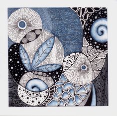 an abstract drawing with blue and white colors