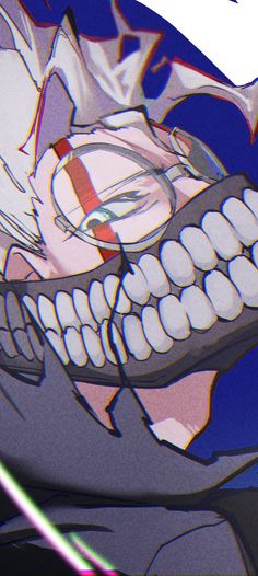 an anime character with his mouth open and teeth wide open, looking to the side