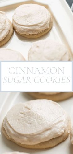 cinnamon sugar cookies on a white plate with the words cinnamon sugar cookies in front of them