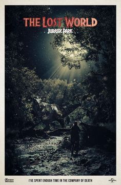 a movie poster for the lost world with a man walking through a forest at night